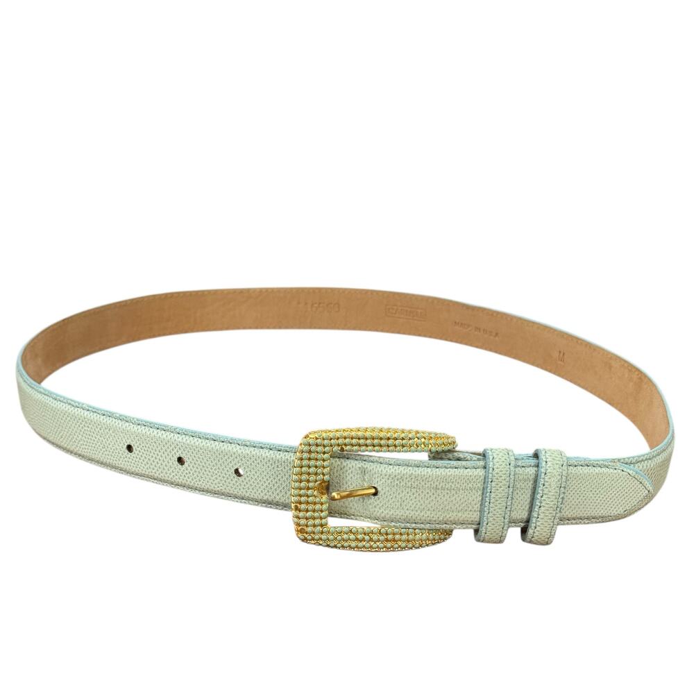 Carlisle Skinny Enamel Dress Belt Womens SZ M Green Gold Buckle Vintage Leather - Picture 2 of 11